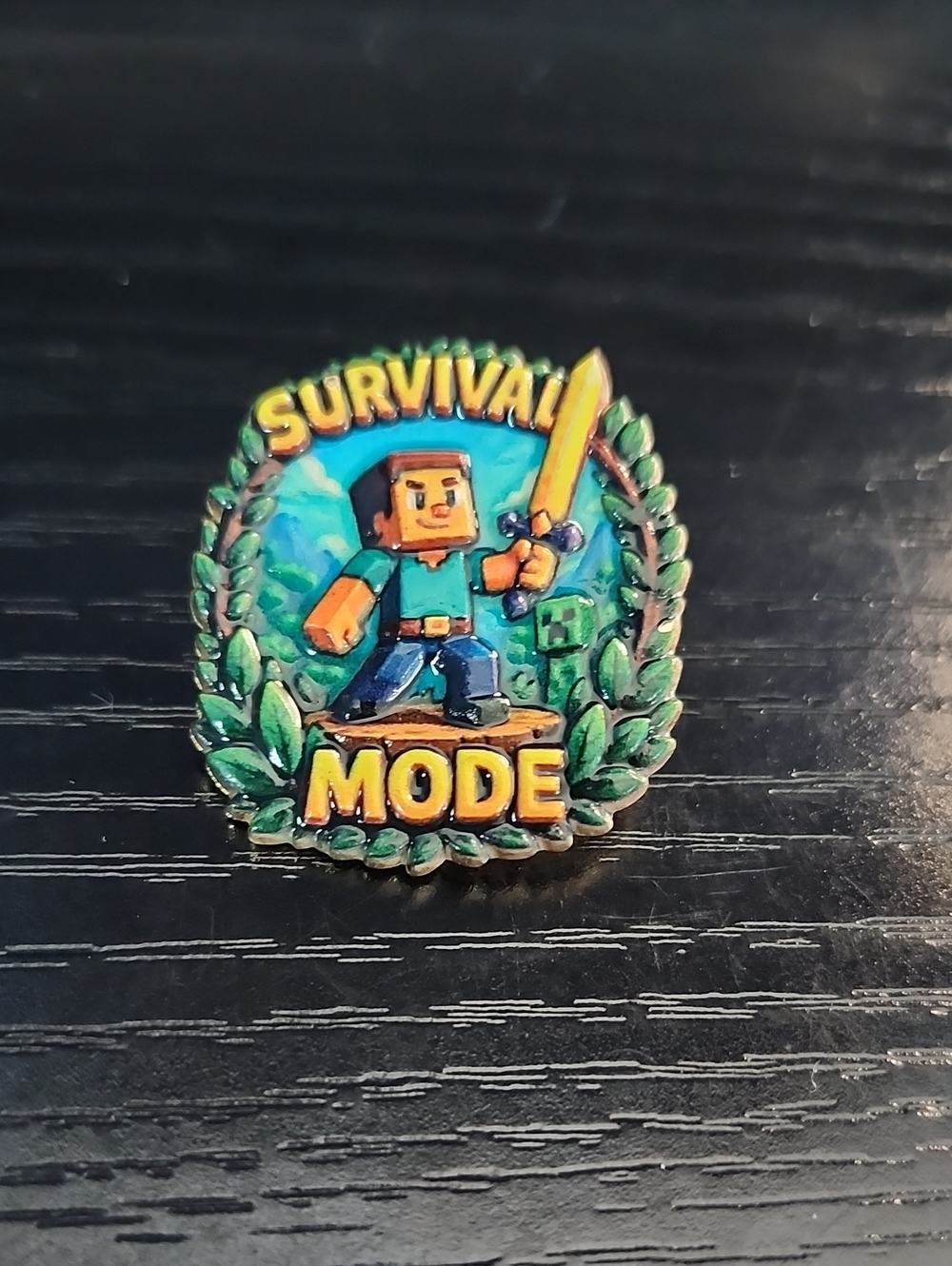Minecraft Survival Mode Enamel Pin - Green & Blue